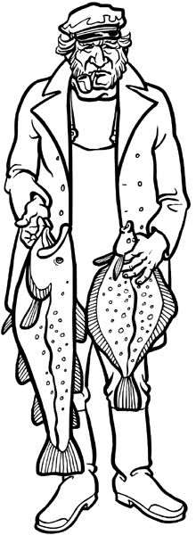 Fisherman with two large fish vinyl sticker. Customize on line. Fishing 038-0100
